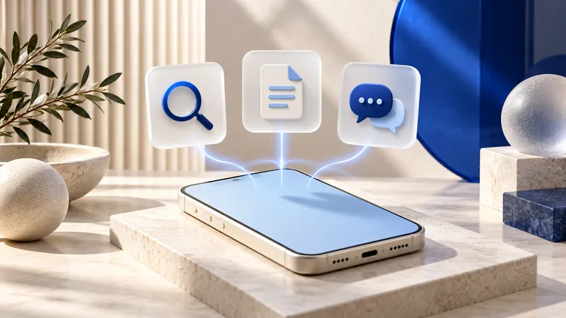 Ivory smartphone with search, document and conversation feature tiles