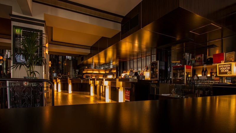 Warmly lit restaurant interior